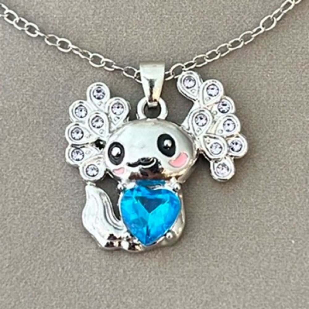NEW Axolotl Necklace in Silver/Blue Gem - Picture 9 of 9